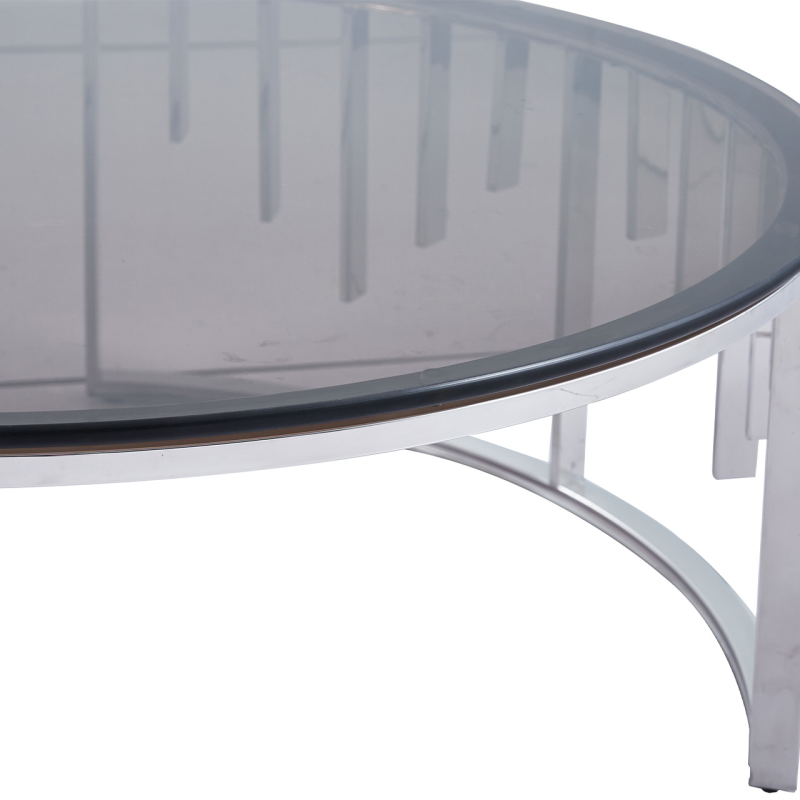 Owen Round Chrome Metal with Smoke Glass Top Coffee Table