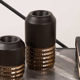 15.5cm Black and Textured Bronze Tealight Holder