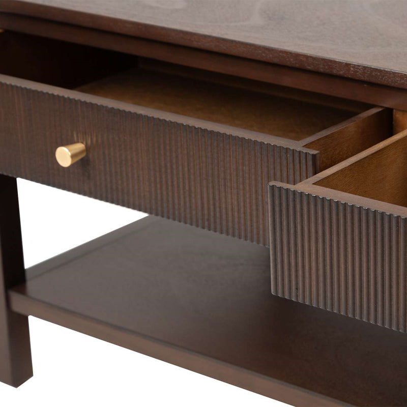 Lindon Walnut Brown 2 Drawer Coffee Table with Gold Handles