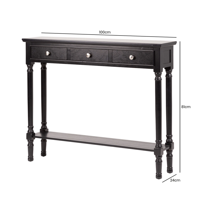 Delta Black 3 Drawer Console Table