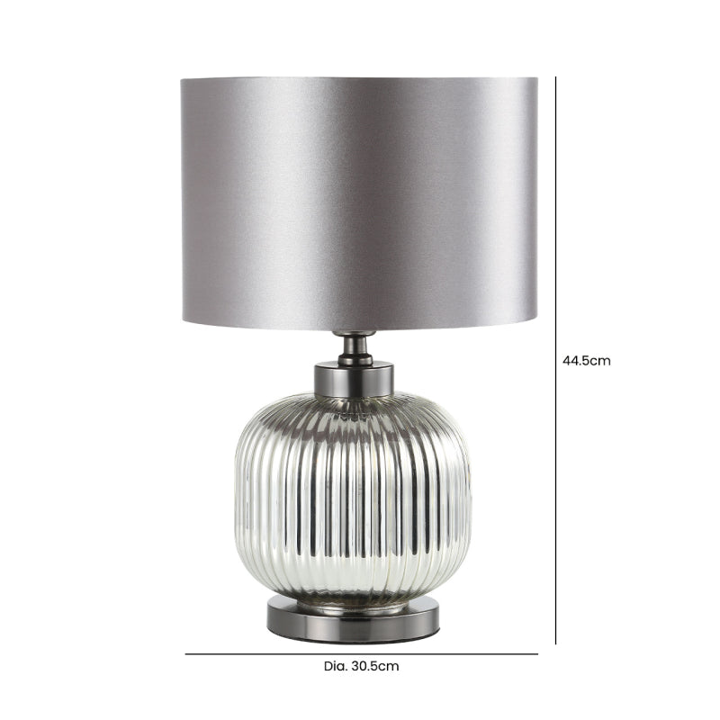 44.5cm Chrome Pleated Glass with Silver Satin Shade Table Lamp