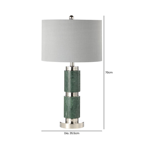 70cm Dark Green Marble Table Lamp with Grey Faux Silk Shade