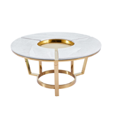 100cm Round Gold Metal with White Faux Marble Top