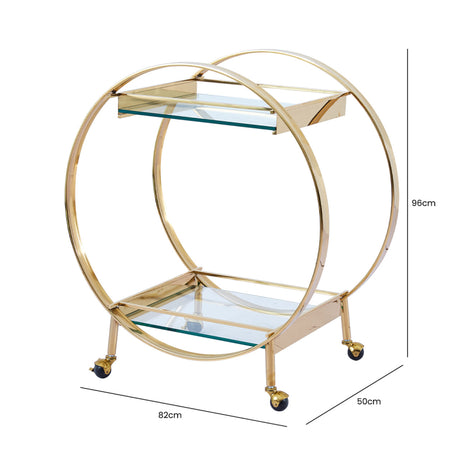 96cm Gold Metal and Clear Glass Drinks Trolley