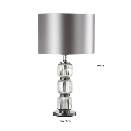 57cm Chrome Pleated Glass with Silver Satin Shade Table Lamp