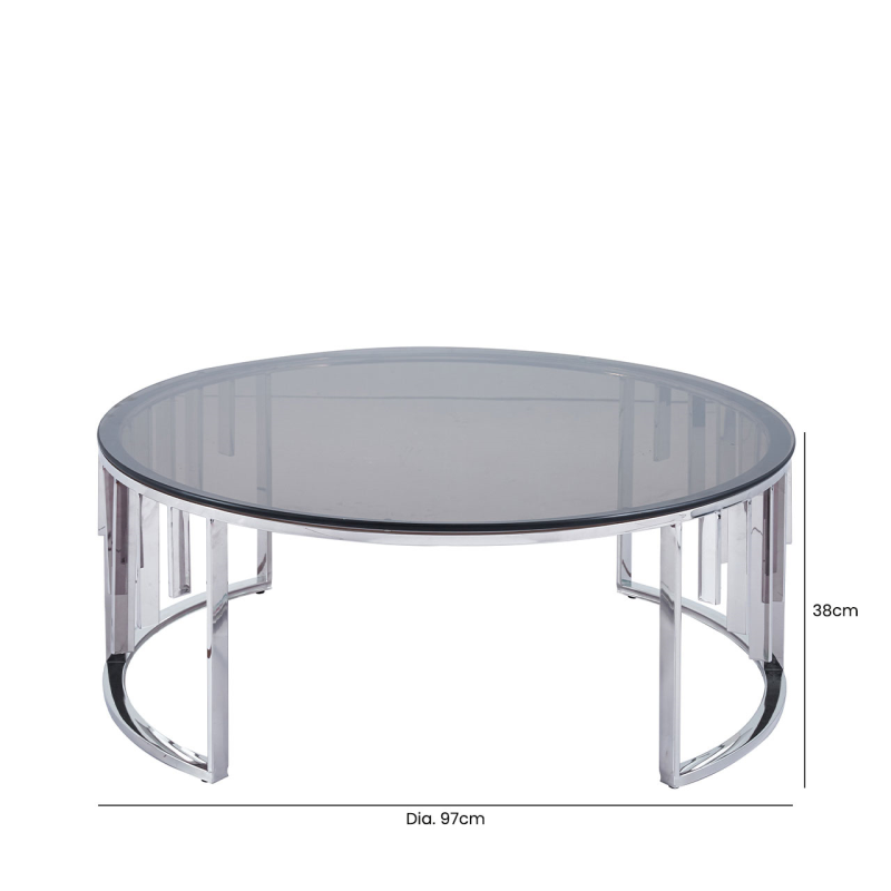 Owen Round Chrome Metal with Smoke Glass Top Coffee Table