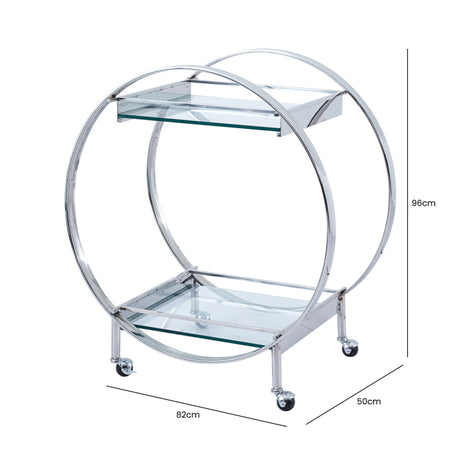 96cm Chrome Metal and Clear Glass Drinks Trolley