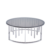 Owen Round Chrome Metal with Smoke Glass Top Coffee Table