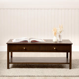 Lindon Walnut Brown 2 Drawer Coffee Table with Gold Handles