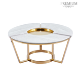 100cm Round Gold Metal with White Faux Marble Top