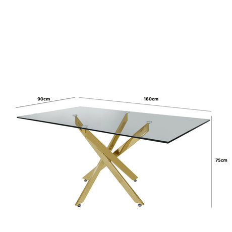 Nova 160cm Gold And Glass Rect Dining Table