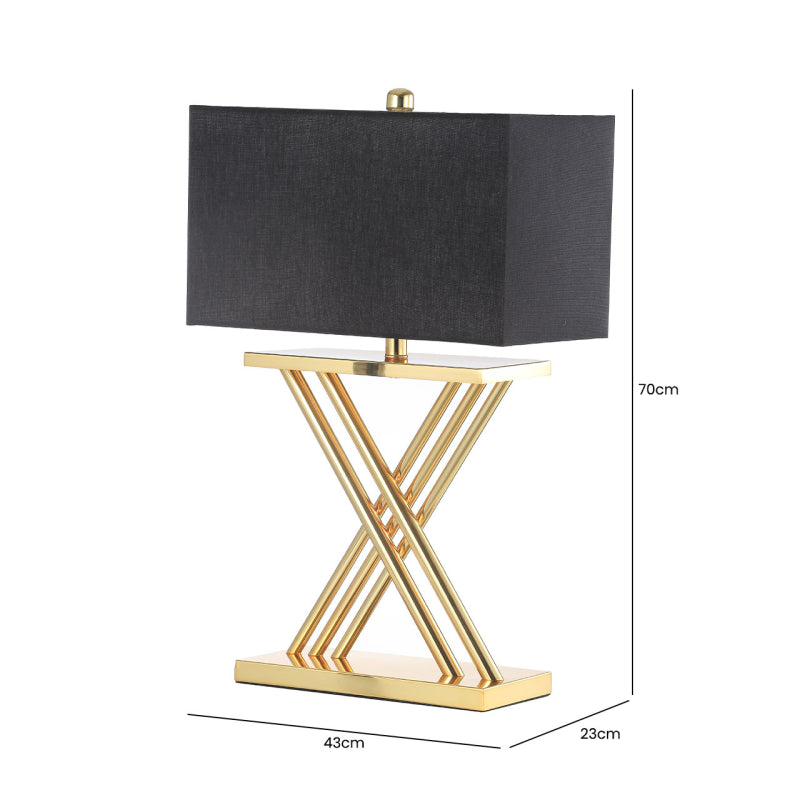 70cm X Gold Table Lamp with Black Linen Shade