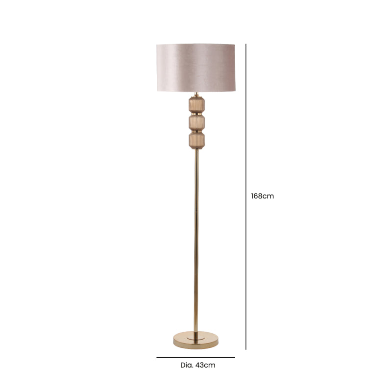 168cm Brown Pleated Glass Floor Lamp with Champagne Shade