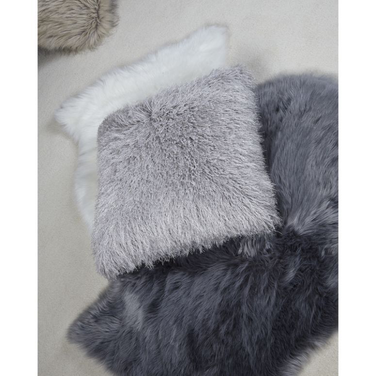 Unfilled Glittered Grey Shaggy Cushion