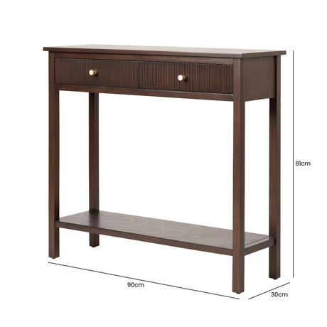 Lindon Walnut Brown 2 Drawer Console Table with Gold Handles