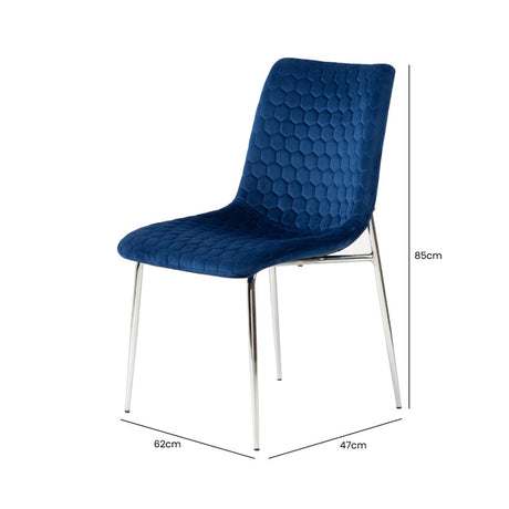 2 Zula Blue Dining Chair With Chrome Legs