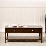 Lindon Walnut Brown 2 Drawer Coffee Table with Gold Handles