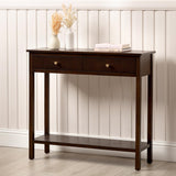 Lindon Walnut Brown 2 Drawer Console Table with Gold Handles