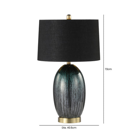 72cm Green Glass with Black Linen Shade Table Lamp