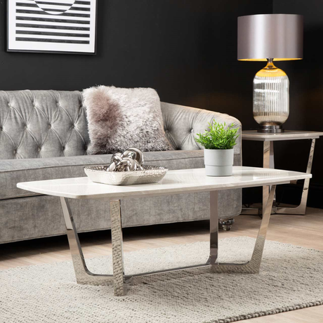 Meghan Chrome Metal with Grey Faux Marble Top Coffee Table