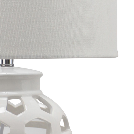 56cm White Ceramic Table Lamp with White Linen Shade