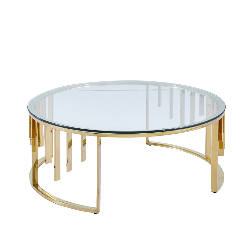 Owen Round Gold Metal with Clear Glass Top Coffee Table