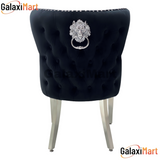 Ariel 160cm/180cm/200cm Black Marble Dining Table With Tufted Valentino Loin Knocker Velvet Dining Chairs