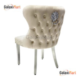 Louis 150cm/180cm/200cm Cream Marble Dining Table With Tufted Loin Knocker Velvet Dining Chairs