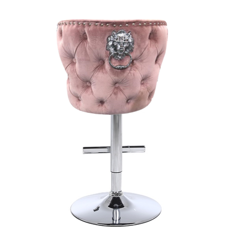 Valentino Velvet Deep Tufted Lion Head Bar Stool-Pink